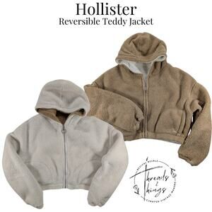 Hollister Jacket Women's Sm Tan White Reversible Sherpa Teddy Oversize Crop Cozy